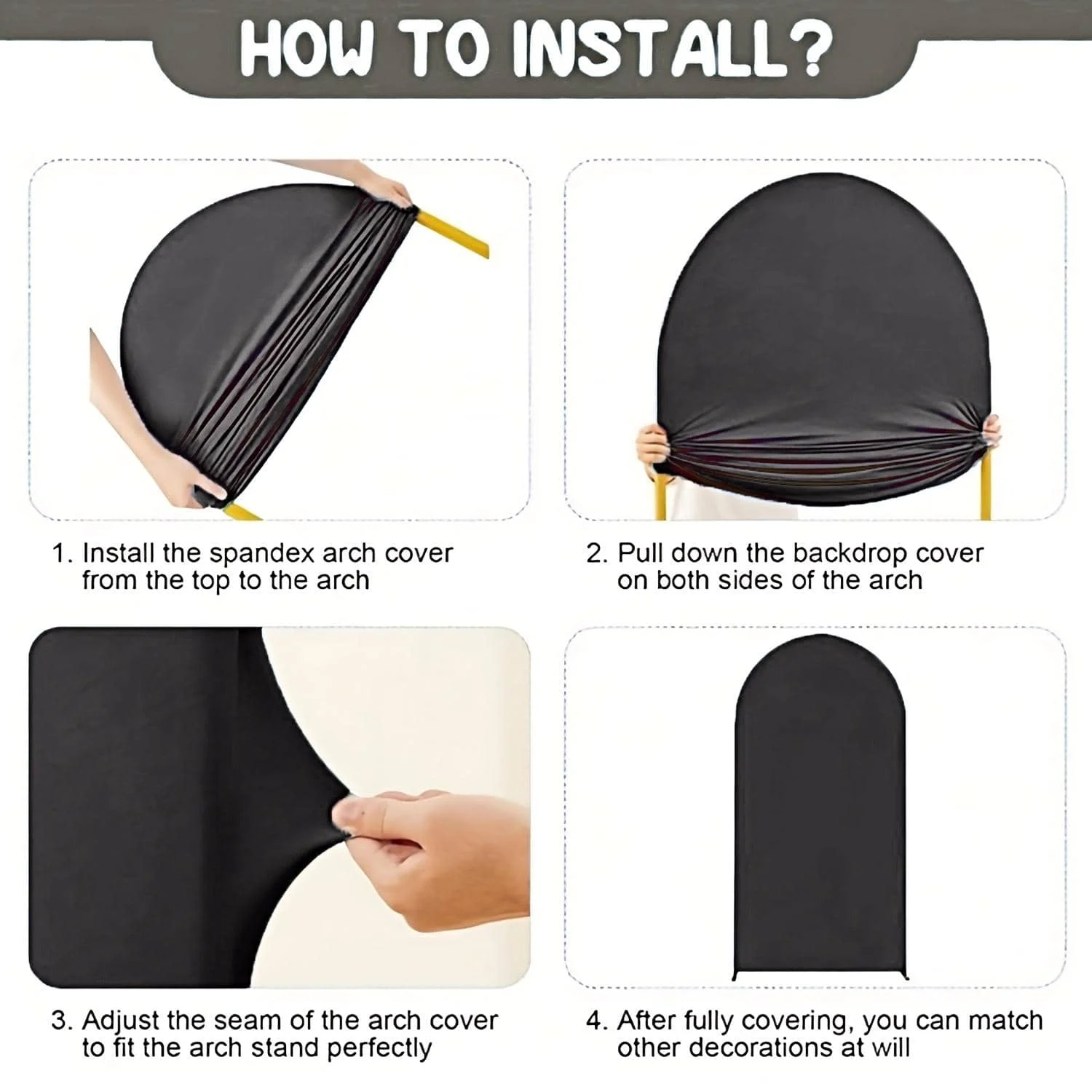 غطاء قوس أسود مزدوج الجوانب بطول 6.6 أقدام - خلفية من الألياف اللدنة المطاطية لحفلات الزفاف وأعياد الميلاد والولائم (مقاس أنيق، غطاء فقط) #6