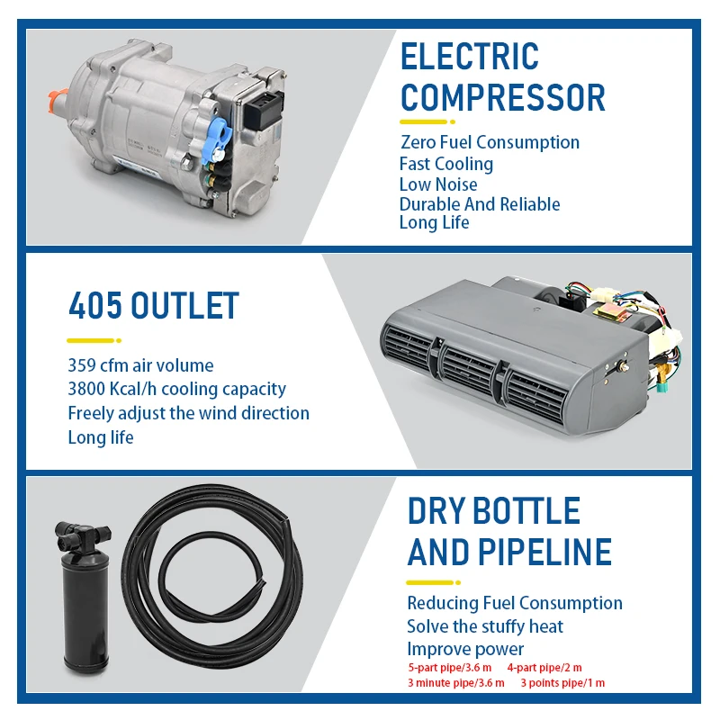 Climatisation électrique universelle avec système, contrôle climatique parfait pour camions et camping-cars, 12V, 24V, 405 chaleur, refroidissement