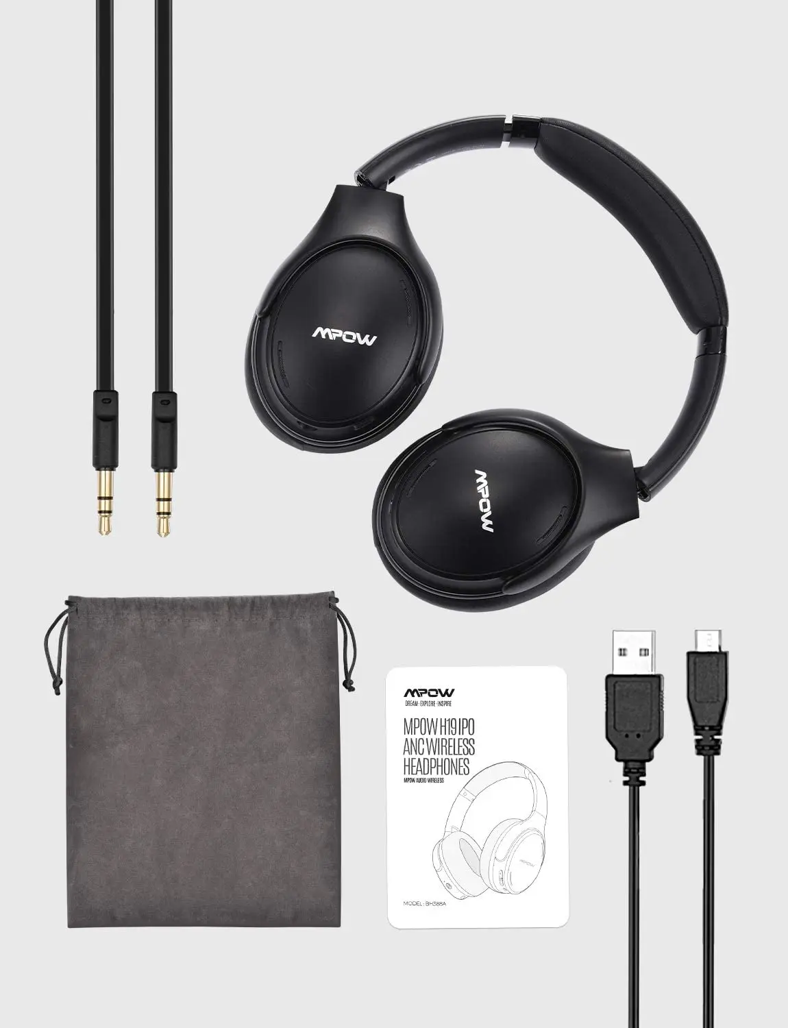 Mpow-bluetooth 5.0,アクティブノイズキャンセリング,軽量,ワイヤレス,cvc 8.0,マイク,30時間の再生時間,急速充電を備えたh19 ipoヘッドセット