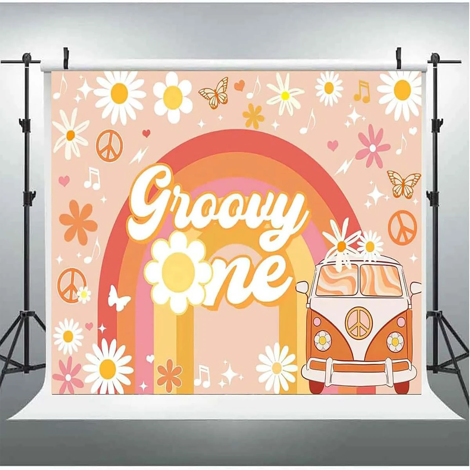 خلفية عيد ميلاد سعيد بوهو ، خلفية التصوير الفوتوغرافي لحديثي الولادة ، حافلة قوس قزح ، حفلة عيد الميلاد الأول