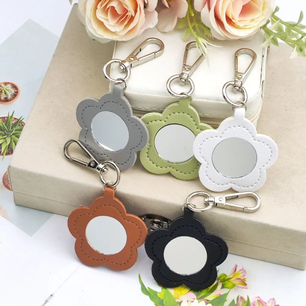 Flower Mini Mirror Keychain Fashion Cute Colorful Keyring Peach Blossom Women Spring Key Chain Ring Makeup Custom Name Gift