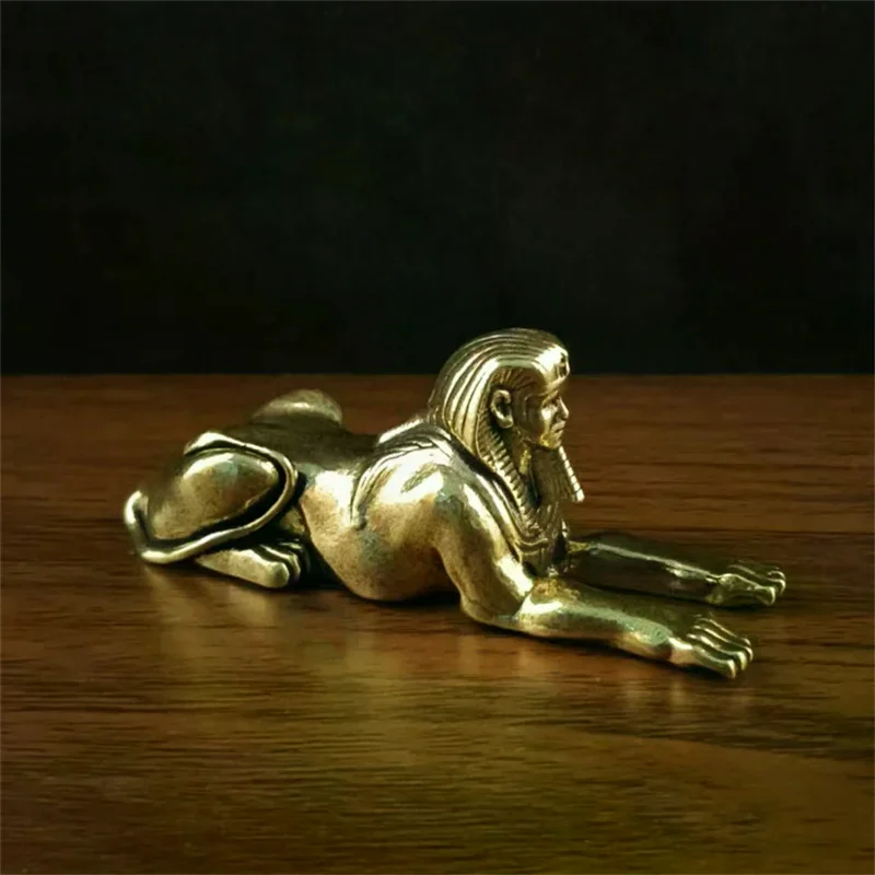 Retro Copper Egypt Sphinx Statue Small Ornaments Brass Guardian Statue Figurines Desktop Decorations Home Decor Accessories