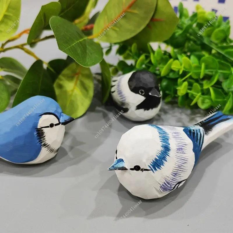 Cute Anime Bird Ornament - Wooden Carved Bird Colorful Carved Bird Hand-Carved Solid Wood Desktop Ornament Home Accessories