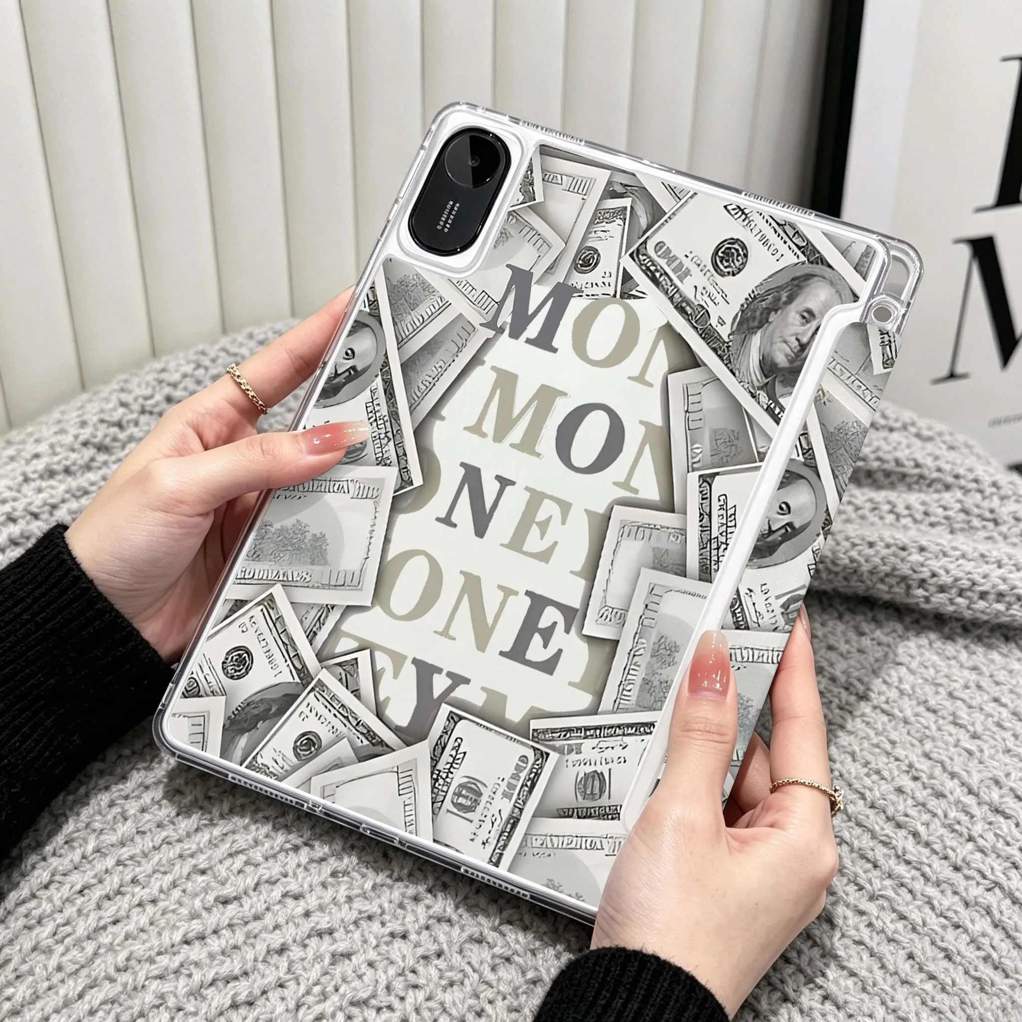 Dollar Banknotes Money For Xiaomi Redmi Poco Pad 5 6 7 8 Pro SE 11 11.2 12.1 Inch Transparent Y-Shaped Folding Tablet Case