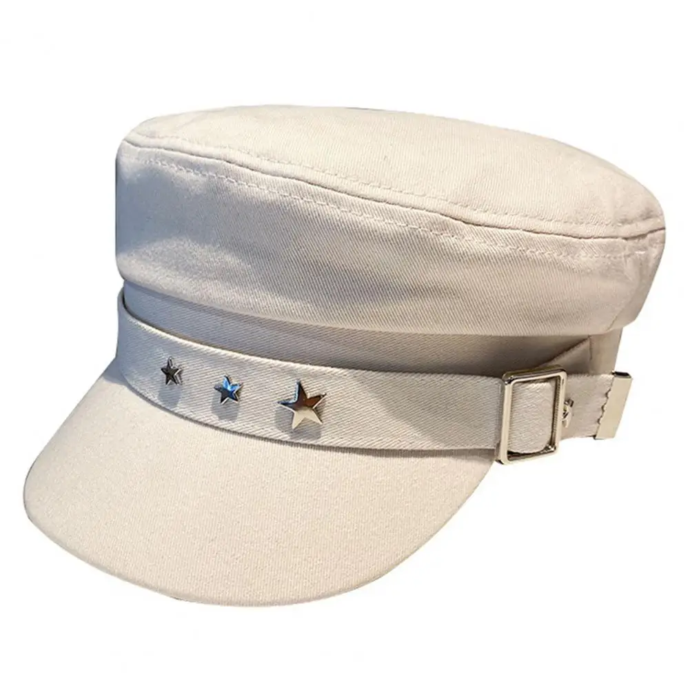 Women Beret Hat Stylish Women\'s Extended Brim Beret Hat with Star Decor Adjustable Newsboy Hat for Outdoor Streetwear Fashion