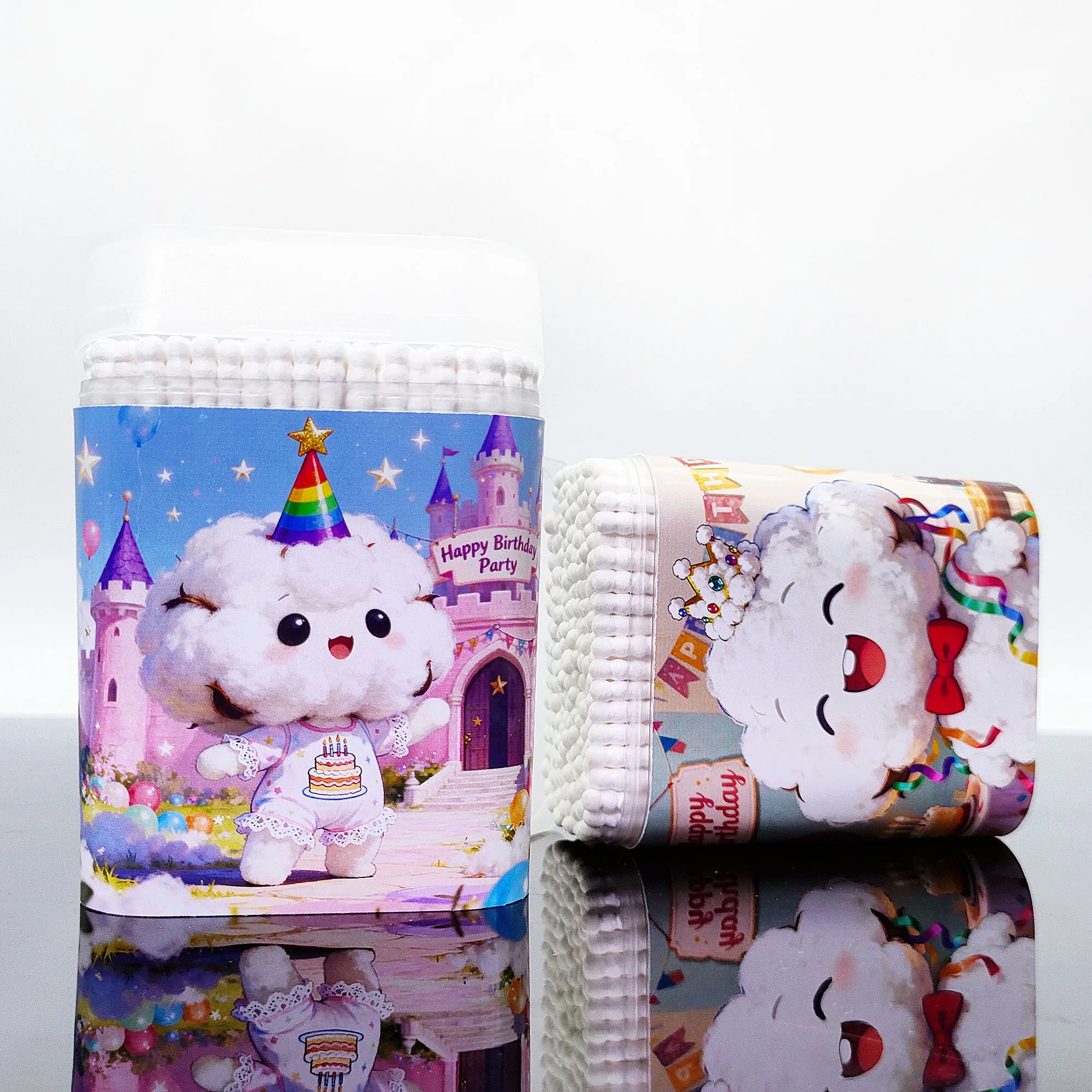 200개/600개 생일 테마 면봉, 생일 축하, 다기능 이중 헤드 나선형 원형 면봉 스틱.