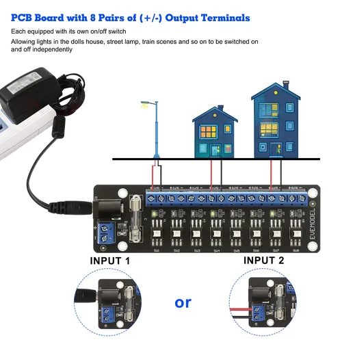 Evemodel DC 전력 분배 모듈, 개별 스위치 PCB017D, 8 채널, 3V-24V, 1 유닛  Best5