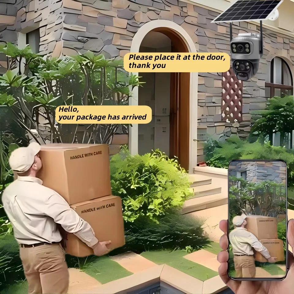 V380 Gun Ball WiFi Camera, Solar Low Power, Dual Lens Dual Screen 360 degree Full Color HD, Wireless Smart Home Outdoor Camera