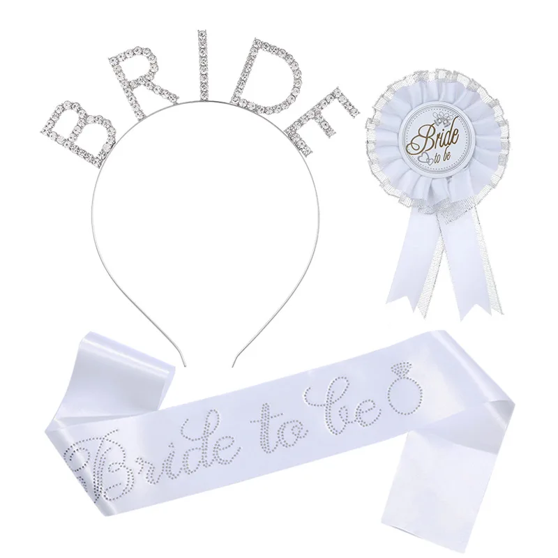 1 Satz weiße silberne Braut, um Schleier Satin Schärpe Hiarband Braut dusche Hochzeit Dekorationen Tattoo Henne Junggesellen abschied liefert