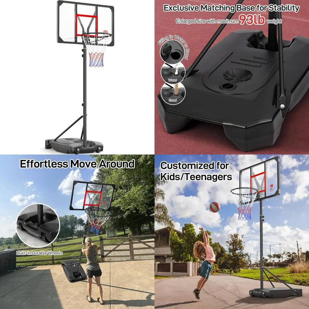 

adjustable portable basketball hoop for kids and teenagers - outdoor backyard driveway basketball goals 4.82 to 8.53 feet