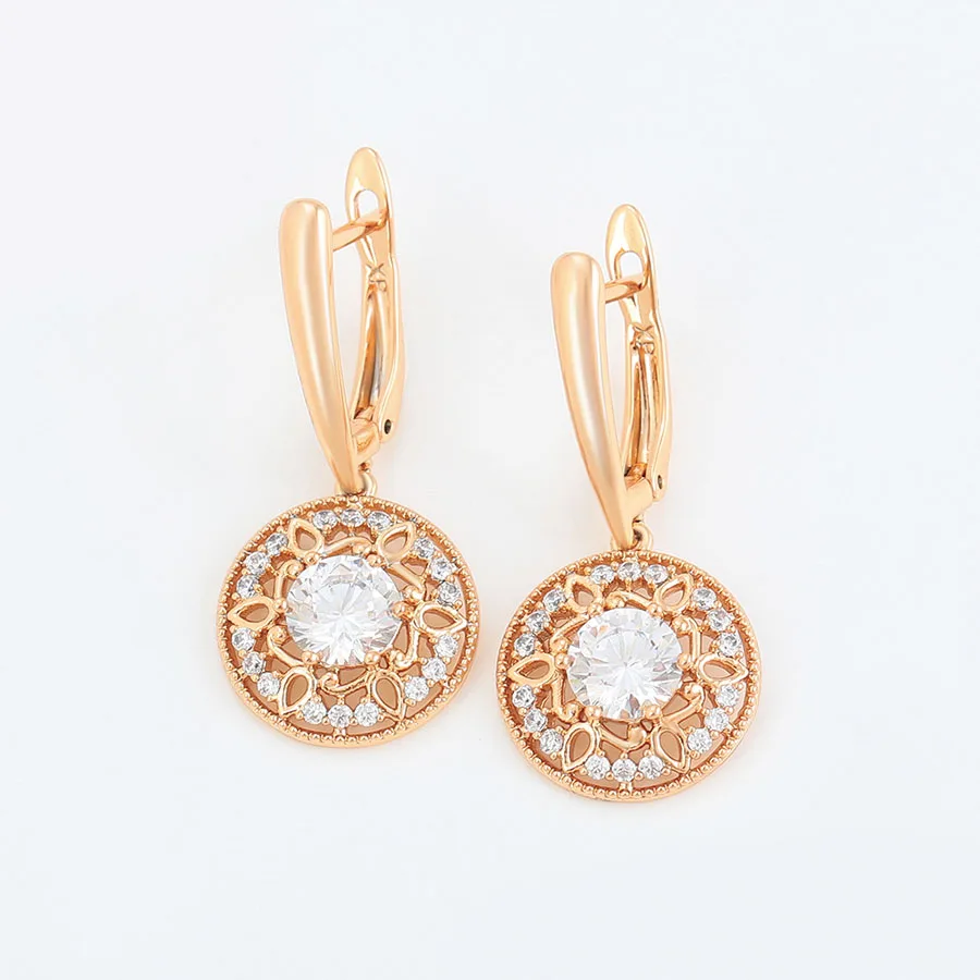 MxGxFam AAA + مكعب الزركون انخفاض الأقراط المستديرة مجوهرات للنساء 18 كيلو مطلي مطلية بالذهب تصميم جديد #5