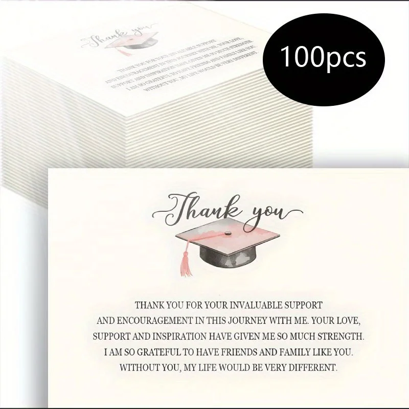 100pcs Simple Handwritten Graduation Thank-you Cards, Suitable for Anniversary Celebrations, Graduation Gifts, and Teacher Gifts