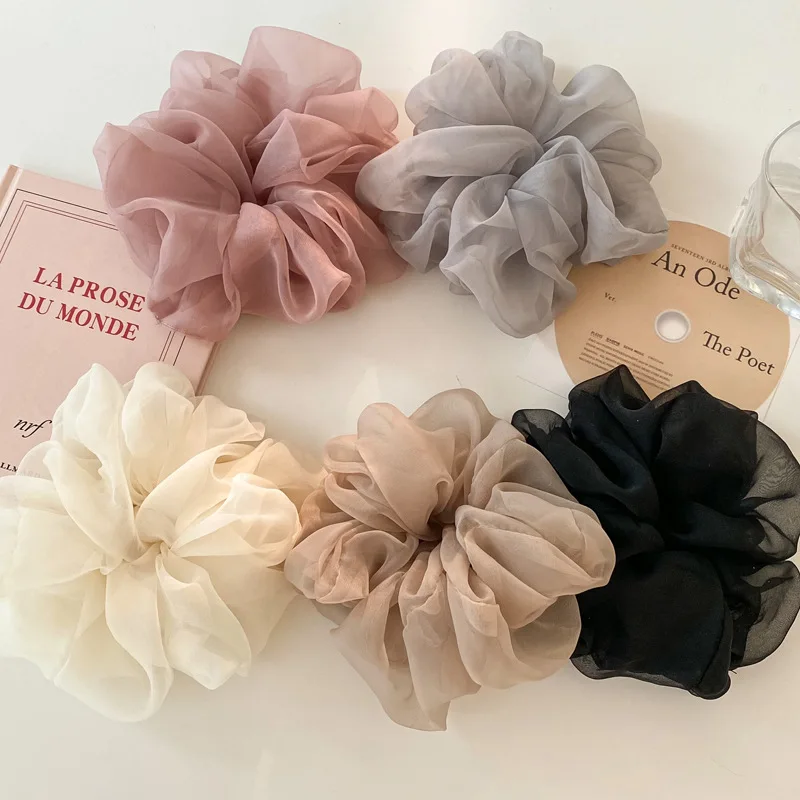 Solid Color Oversize Organza Hair Scrunchies Thin Chiffon Hair Rope Fashion Elastic Hair Rubber Band Sweet Hair Accessories