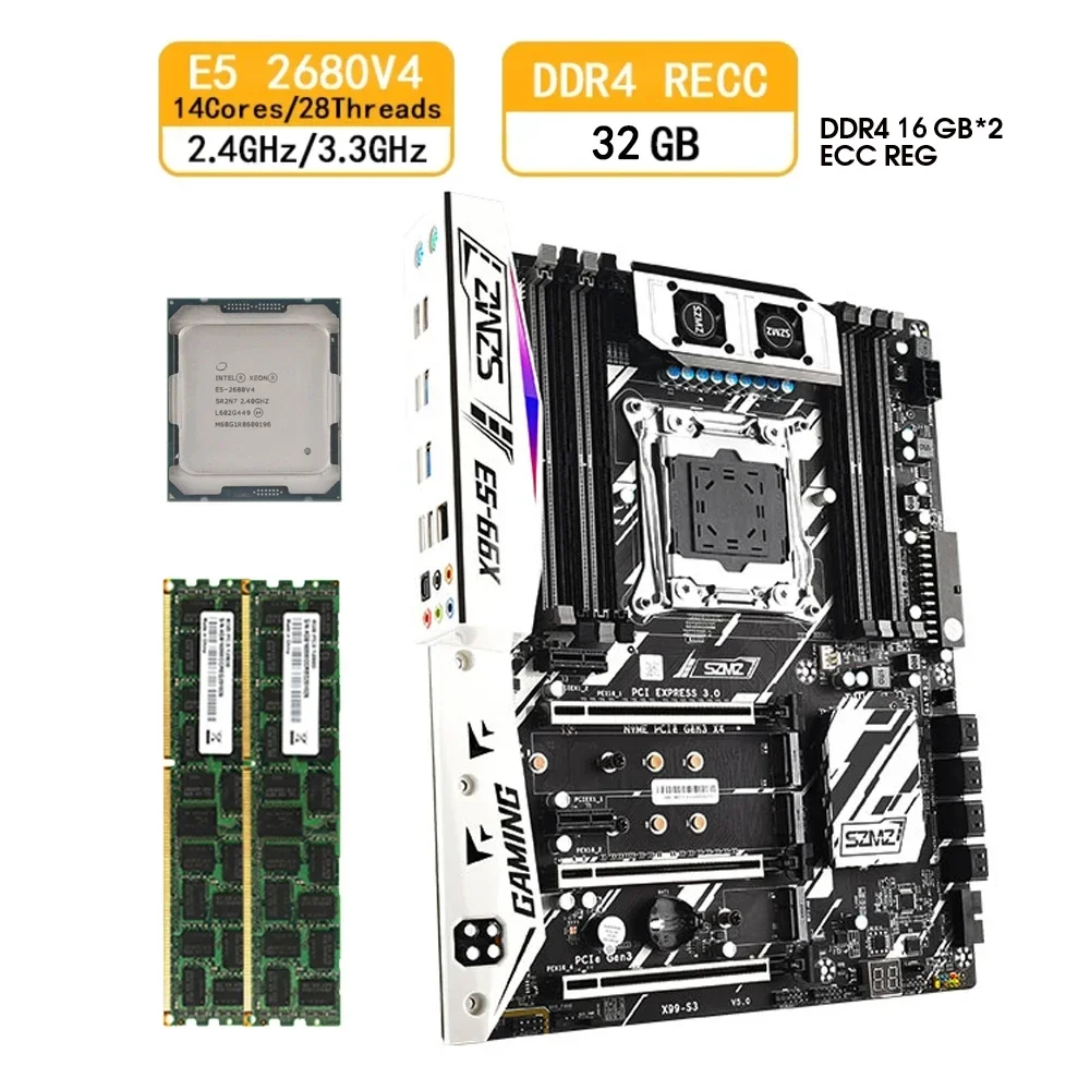 Imagem -02 - Motherboard Grupo Kit Lga 20113 Ecc Ram Suporte Nvme M.2 Ddr4 Ram 2x16 = 32gb e5 2680 Processador v4 X99 s3 X99