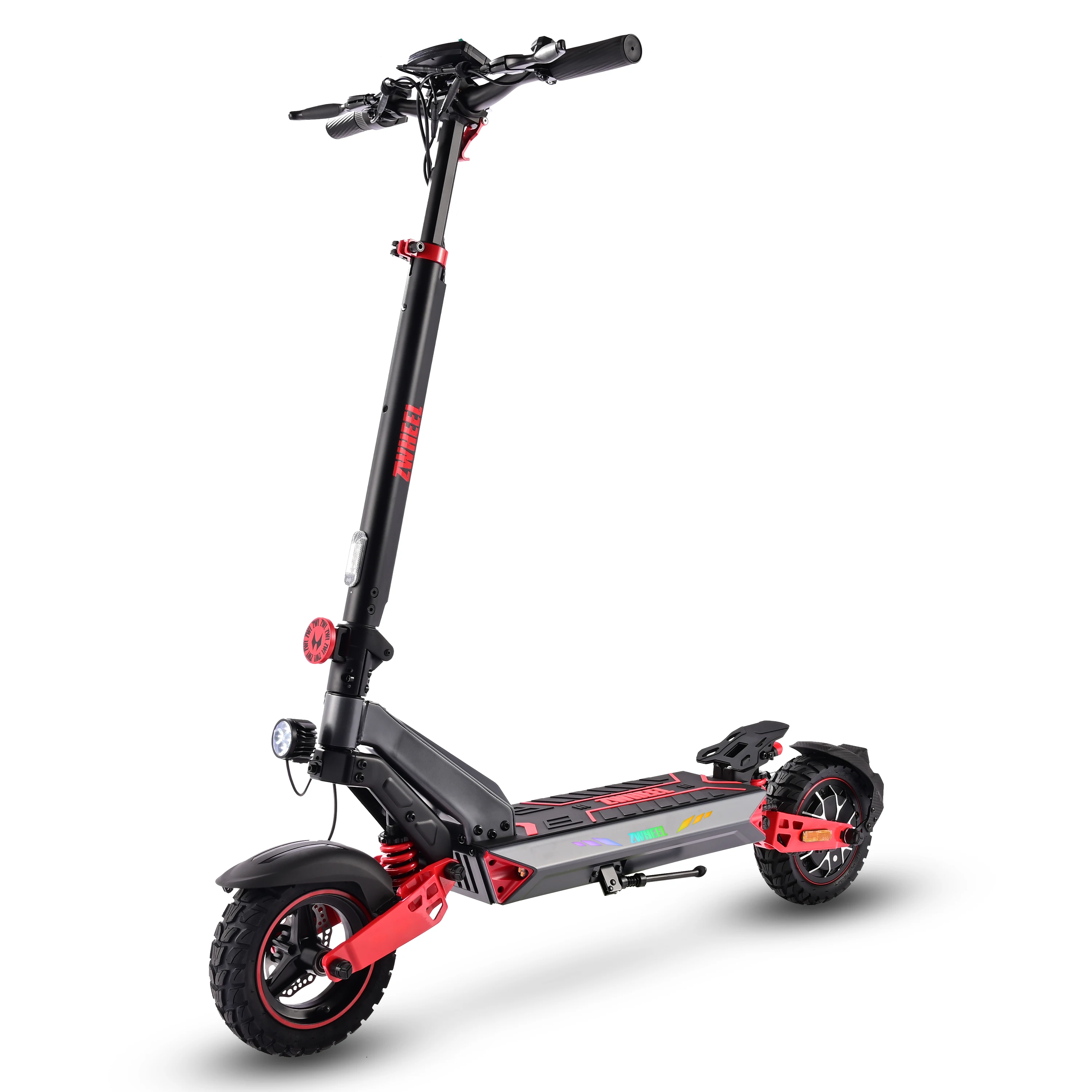 ZWHEEL D3 X1, E-Scooter für Erwachsene, 1200W Spitzenleistung, 48 V Akku, 55 km Reichweite, Doppelscheibenbremsen, Federung, 10 Zoll Offroad-Reifen, rutschfeste Griffe, Seitenlicht in 10 Farben,