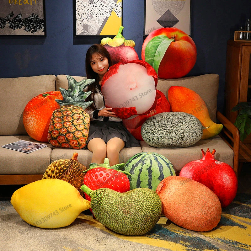 

35-55cm Lifelike Fruits Plush Toy Simulation Apple Watermelon MLemon Lychee Ango Strawberry Pineapple Durian Stuffed Pillow