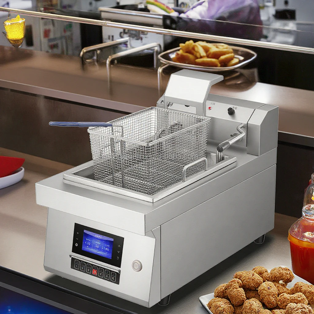 Top French Fryer 12L 220V Home Use Commercial Food Shops Restaurants Auto-Lifting Design Chinese Electric Stainless Steel Table