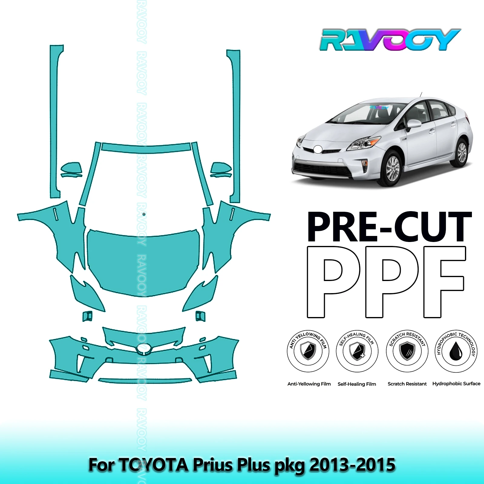

8.5Mil Precut Paint Protection Film PPF Clear Bra Front Kit+Rockers For TOYOTA Prius Plus pkg 2013-2015