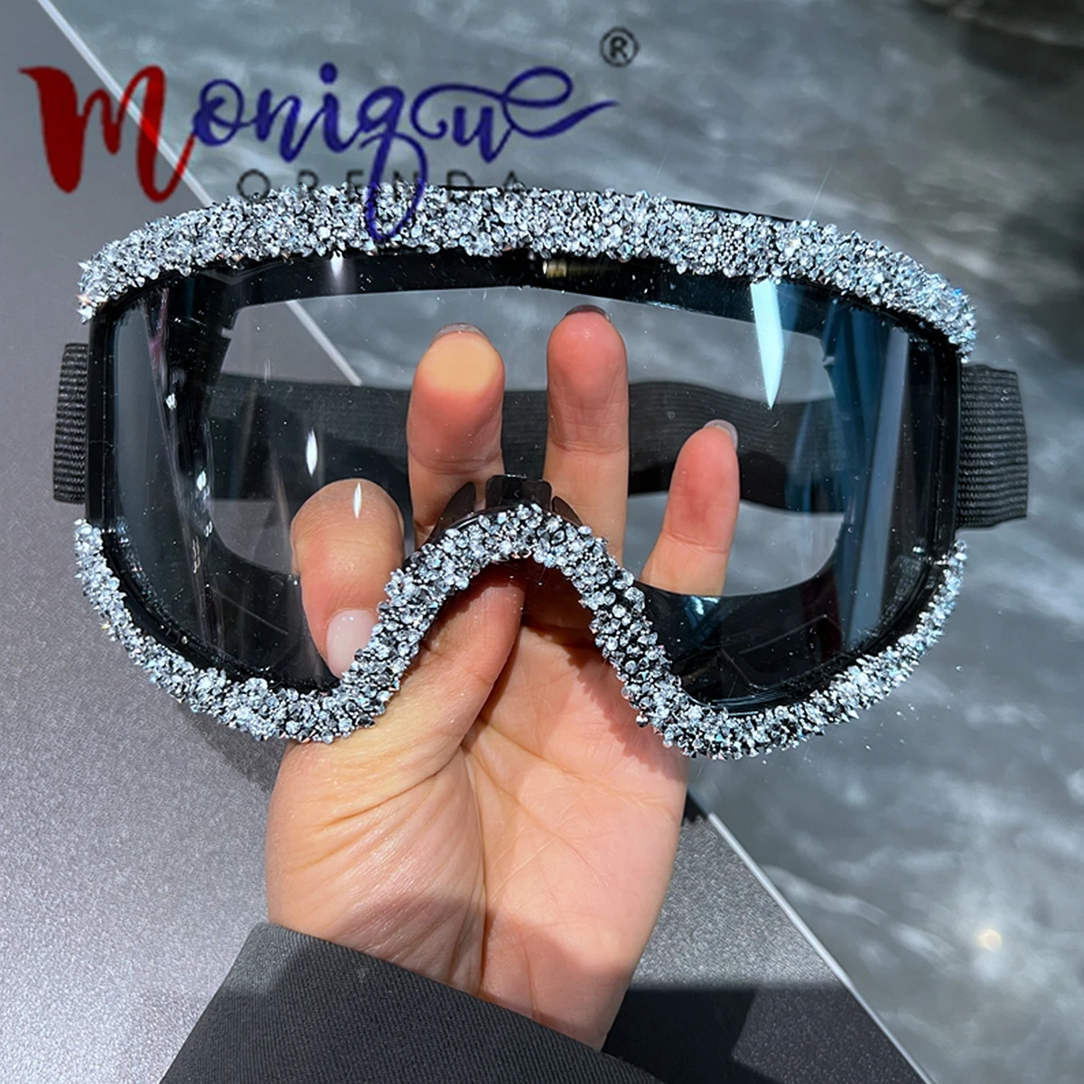 Full Rhinestone Ski Goggles, Windproof Ciclismo Motocicleta Goggles, Snowboard Ski Óculos, Óculos ao ar livre, Inverno