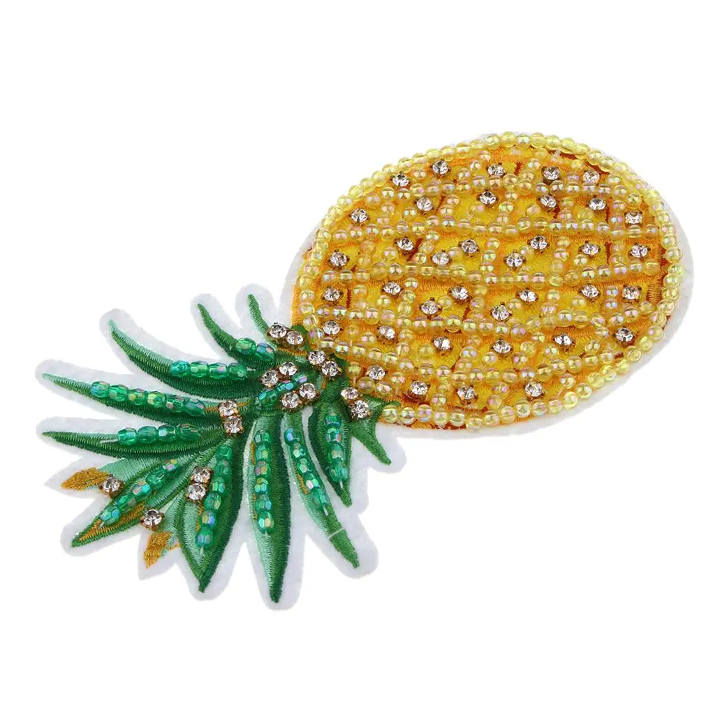 Pineapple Shaped Beaded Rhinestone Embroidered Patch Applique for Clothes Jeans Dress and More - 16.5 x 9cm / 6.49 x 3.54inch