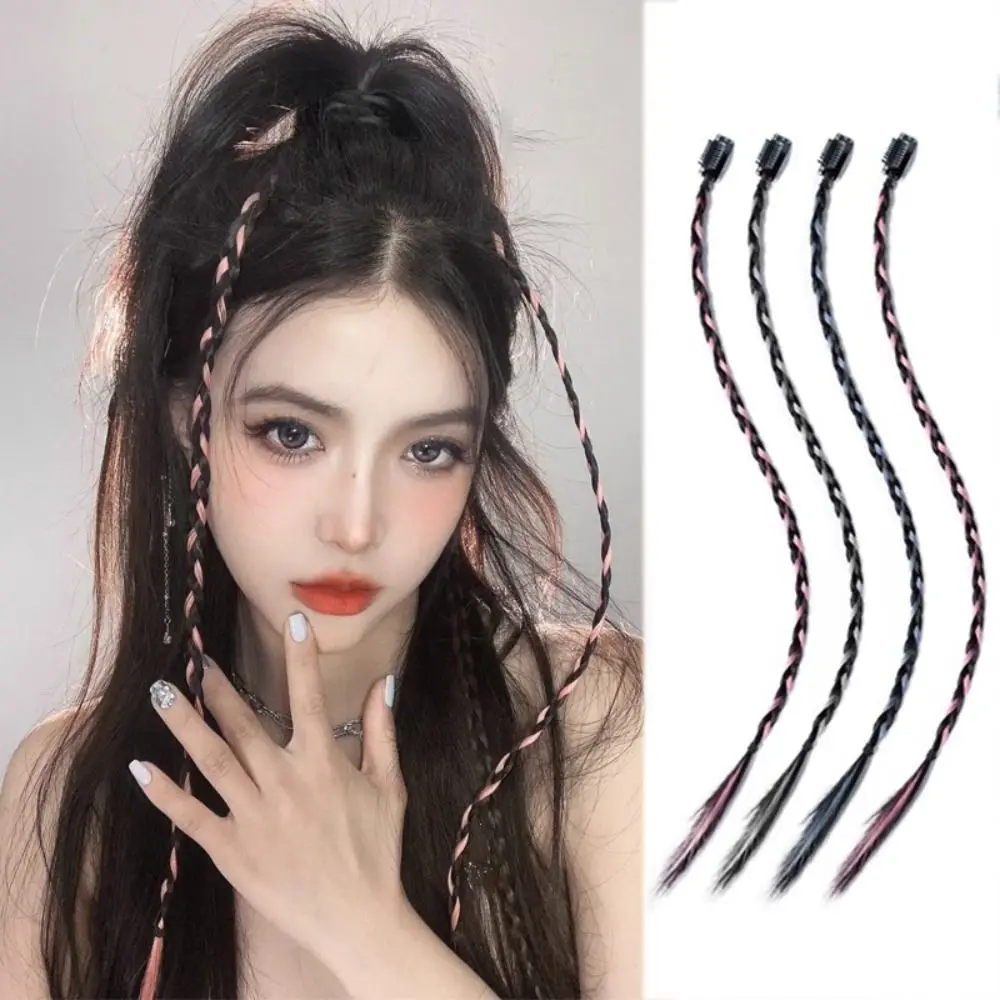 Y2K Twist Braided Hair Rope Cool Hair Extension Fashion Boxing Braid Hair Pieces Invisible Fake Hanging Ear-Dye Wig Girls