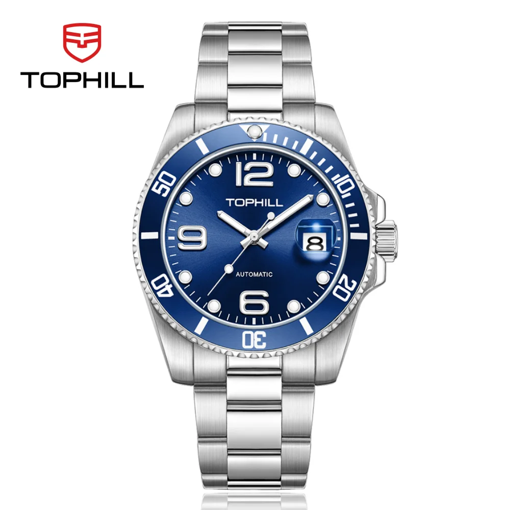 TOPHILL Mechanische Herrenuhr mit Automatikaufzug, 40 mm, Dandong 2820 C3, leuchtendes Saphirglas, 3ATM, Sunray-Zifferblatt, Reloj TD006G