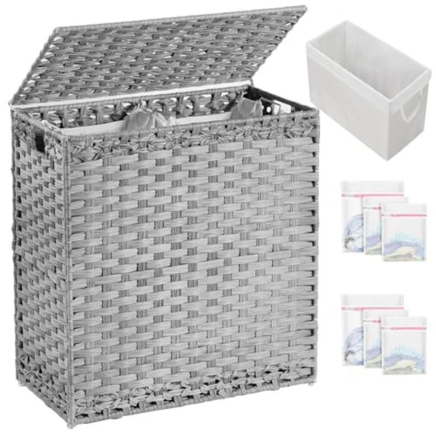 

Large Capacity Laundry Hamper with Lid for Bathroom and Bedroom Storage 112 L 29.6 Gal Handwoven Rattan Laundry Basket with Han