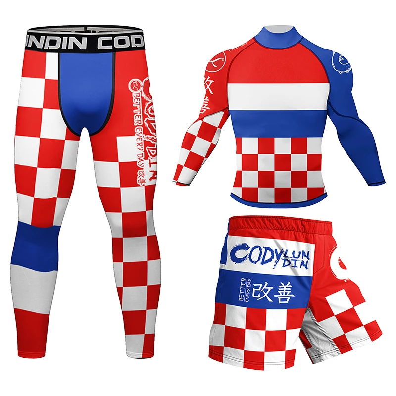 Fighting Red Brazilian Jiu-Jitsu Rashguard Sets Polyester Stretchy Rash Guards Shorts Pants MMA BJJ Sets With Rubber Waistband