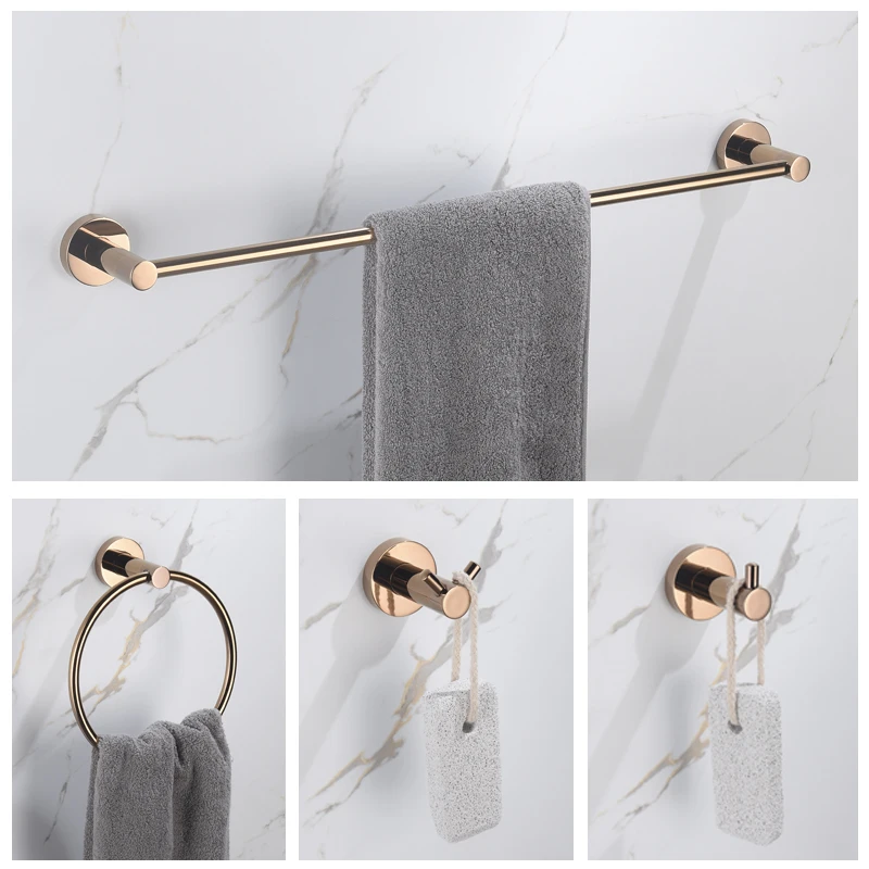 

Bathroom Accessories Polished Rose Gold Toilet Paper Holder Toilet Brush Towel Hook Towel Ring Bathroom Hardware Set