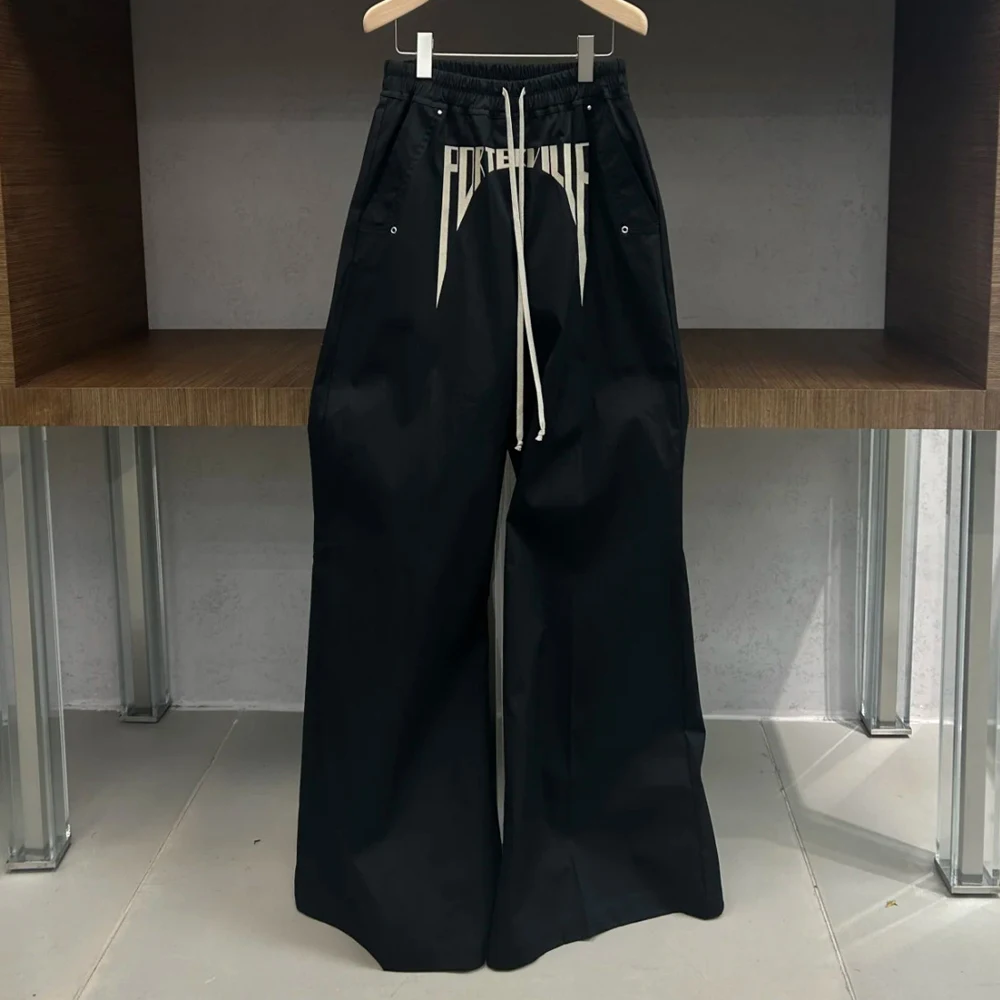 Ro Dark Embroidery Wide Legs Pants Men's Slogan Workwear Silhouette Low Crotch Loose Casual Floor Mopping Flared Long Pants