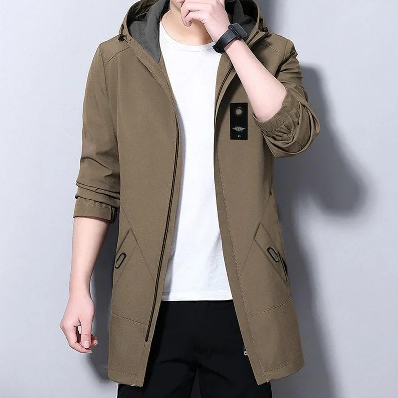 

2025 Spring and Autumn Casual Coat Men's Long Jacket Casual Sports Coat Fashion All Match Loose Version of Young Trench Coat