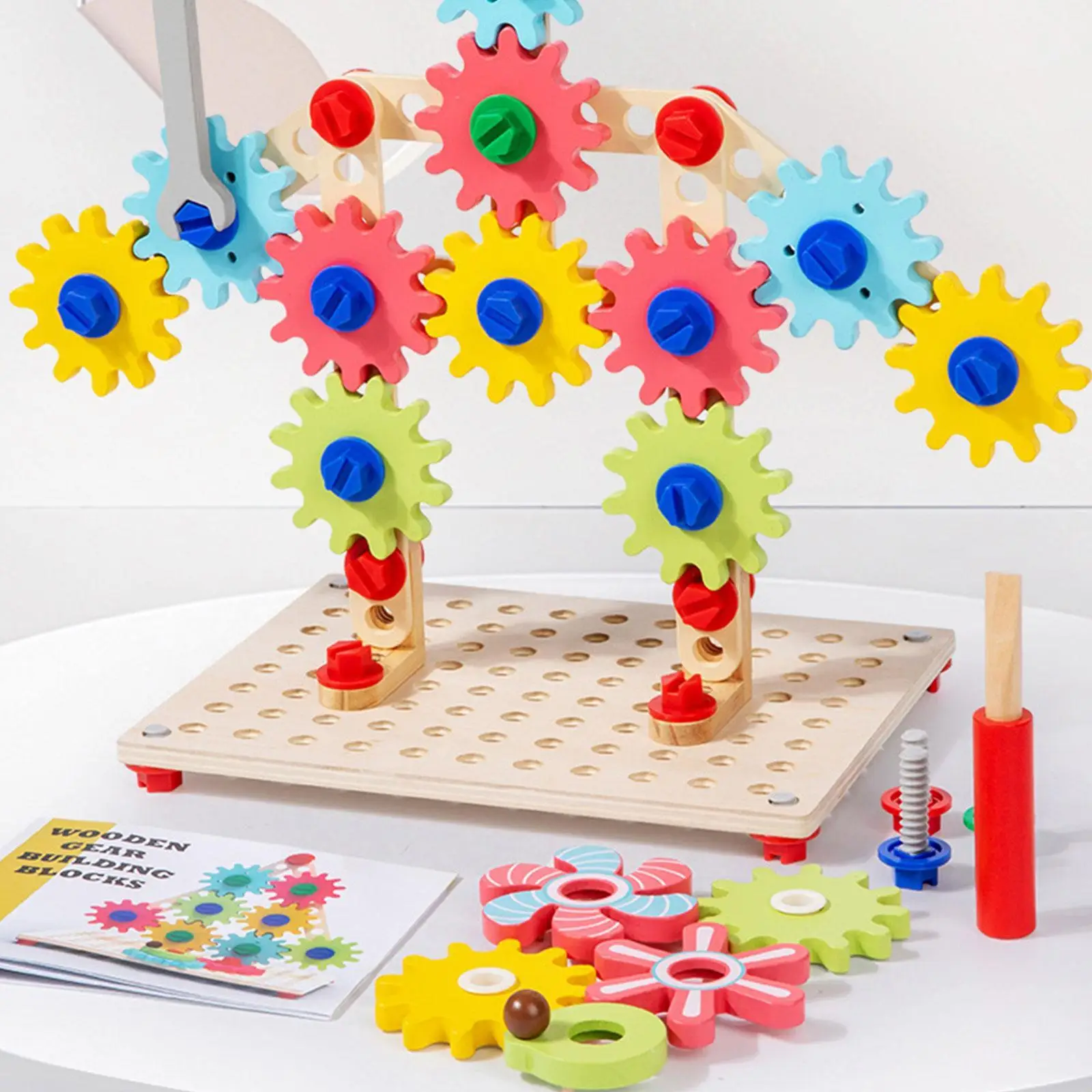

Wooden Gears Toys Rotation Building Blocks for Kids Boys and Girls Classroom