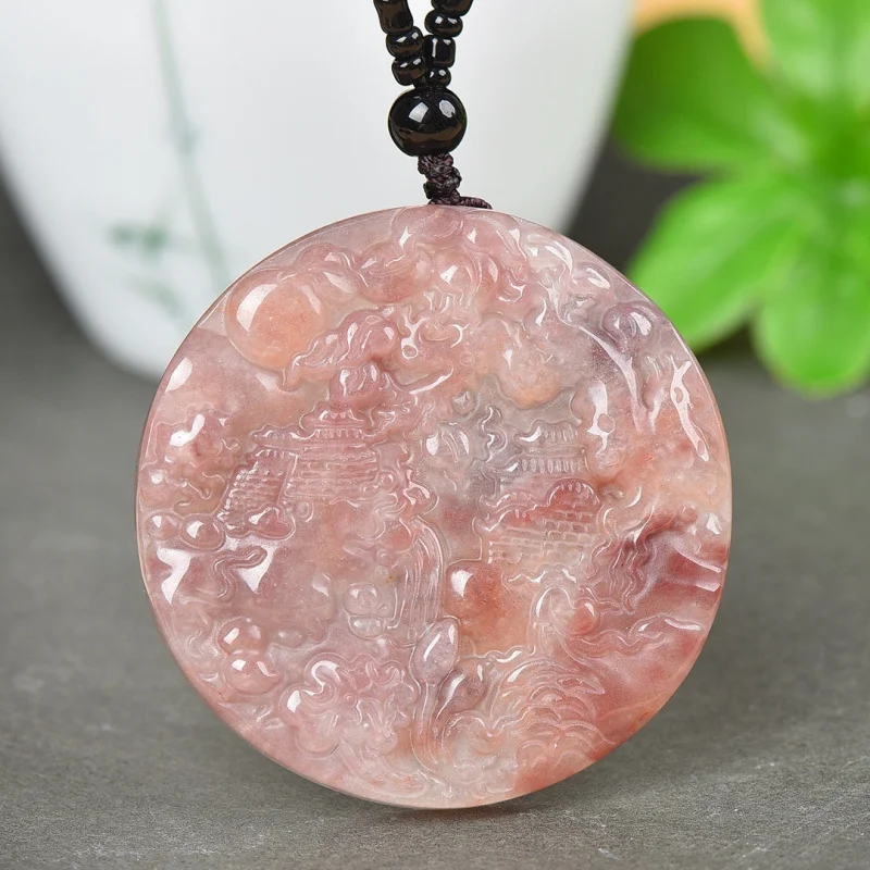 Xinjiang Hotan Golden Silk Landscape Painting Pendant for Men and Women, Single-Sided Hand-Carved Craft Jade Ornament
