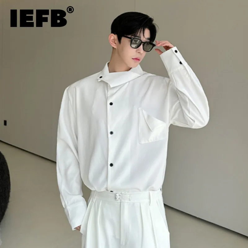 

IEFB Personality Asymmetrical Collar Design Casual Shirt Men's Wear Long Sleeve Male Shirts 2024 Autumn New Fashion Trend 9C6976