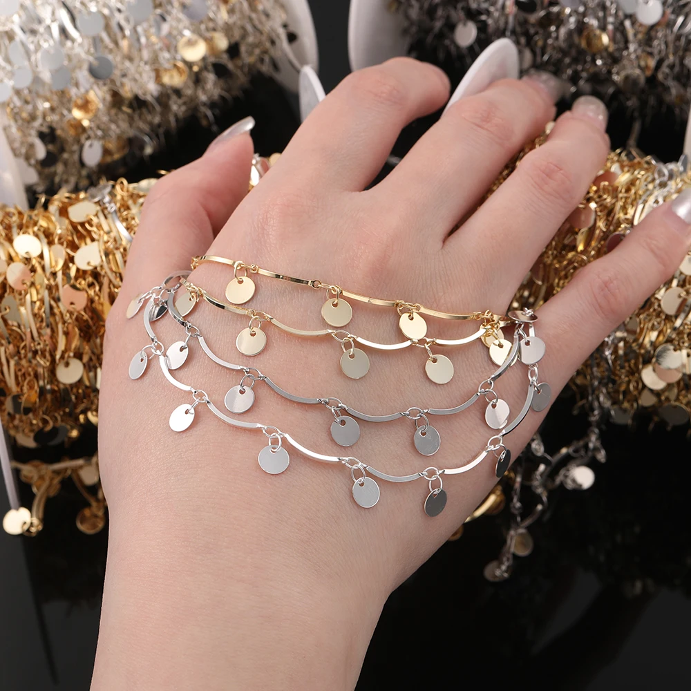 1 Meter/lot 15Mm 14/18K Warna Emas Rantai Berlapis dengan Liontin Bulat untuk Buatan Tangan DIY Gelang Kalung Pembuatan Perhiasan Persediaan