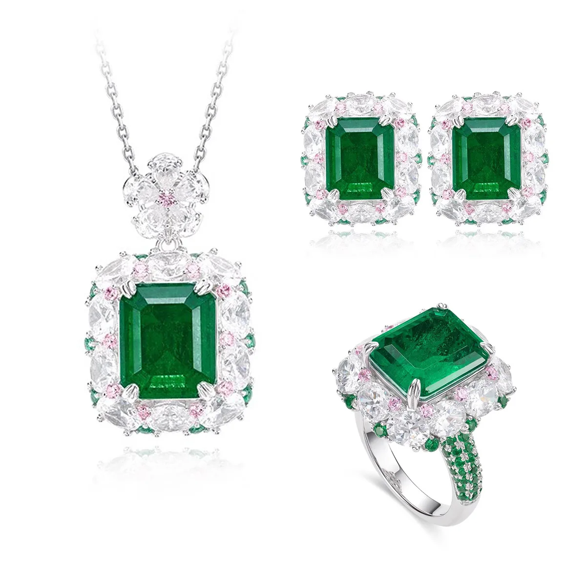 Sterling Silver Ring Vintage Green Diamond Pendant Opening 4 Sterling Silver Ring Vintage Green Diamond Pendant Opening
