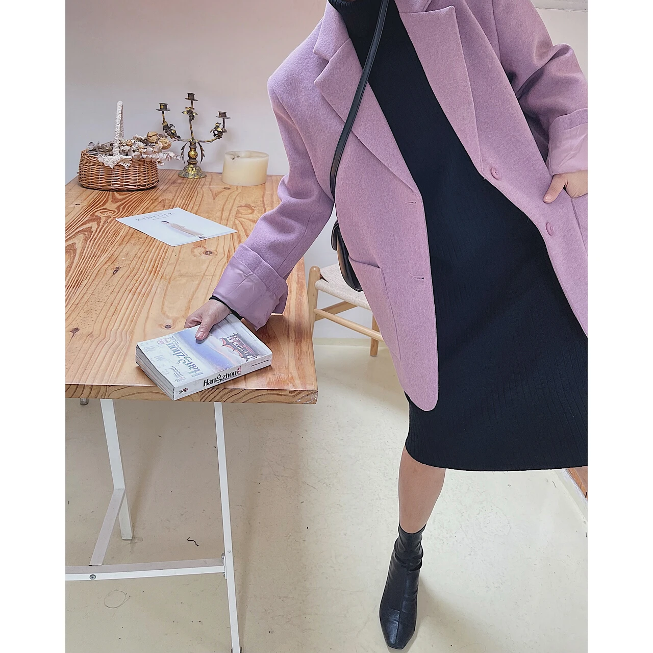 2022 Women Purple Tweed Wool And Mixtures Blends Coat Jacket Female Oem Autumn Winter Overcoat Trench Blazer New Woman Oversize