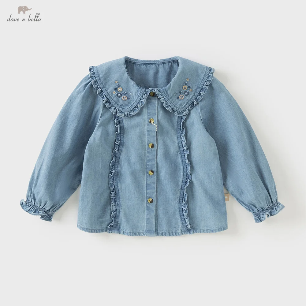 

Dave Bella Children's Shirt Autumn Girl's Cotton Denim Blue Blouse Kids Long Sleeves Casual Top Gentle Floral Party DB3253364