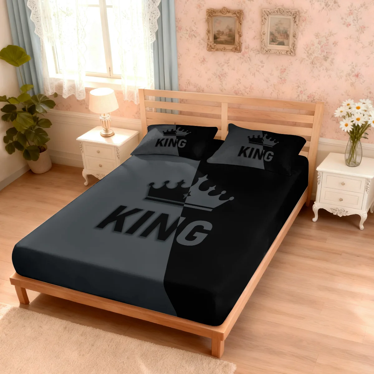 3pcs Color Blocking King Queen Printed Coreless Bed Sheet Set, Multiple Sizes, Soft Bed Covers, Bedroom Bedding Decoration