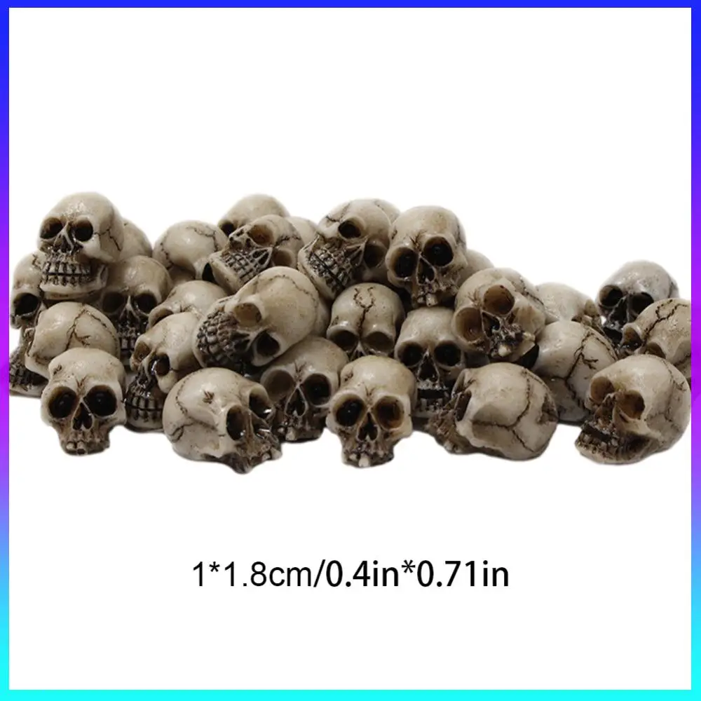 20Pcs Mini Skull Heads Collectable Halloween Skull Head Sculptures Decorative Festival Theme Landscape Garden Potted Plant Decor