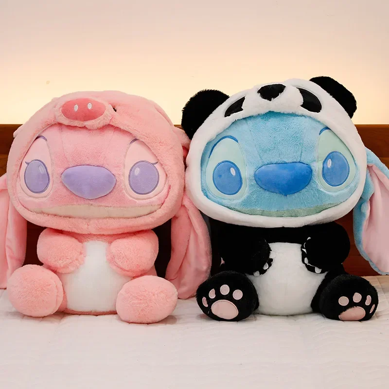 Disney Stitch Angel Cross-Dressing Panda Pig Plush Doll Anime Cute Ornament Best Friend Kids Collectible Brithday Xmas Gifts