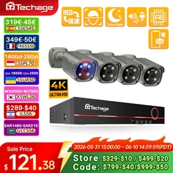 Techage 4K 8MP Surveillance Camera System H.265 8CH PoE NVR Kit Human Detection Red-bule Light Alarm P2P Video Audio CCTV Camera