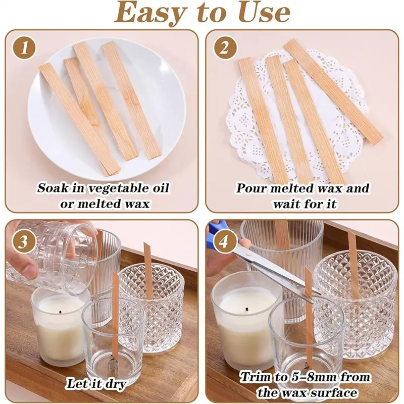 2025 Trend Long Lasting Flame 120Pcs For Coconut Wax Perfect Wicks In Natural Wood For DIY For Candle-Making