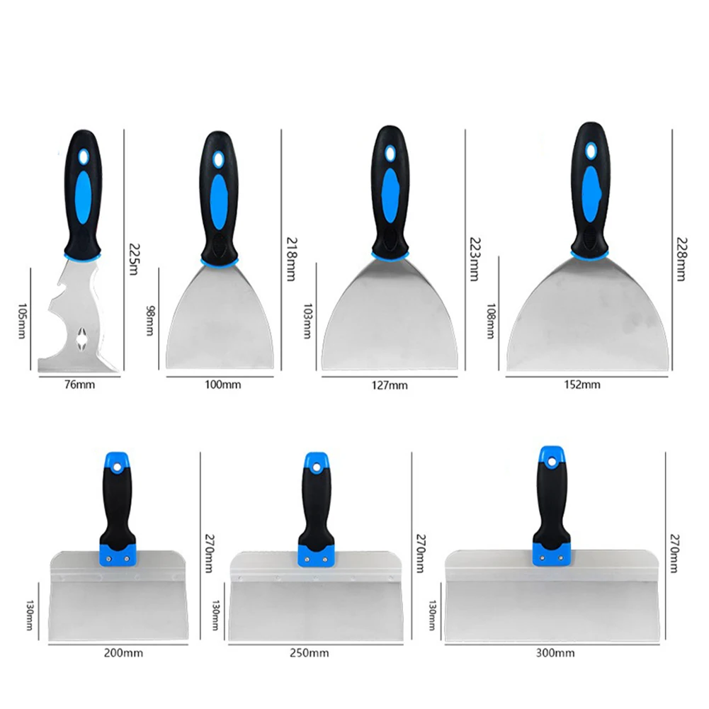 8 Piece Stainless Steel Putty Scrapers Set with Paint Scraper Multiple Spatulas and Storage Box for Drywall and For Concrete