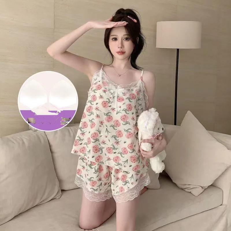 

2025 Summer Fashion New Sleeveless Halter Pajamas Cute Fresh Two Sets Of Home Wear