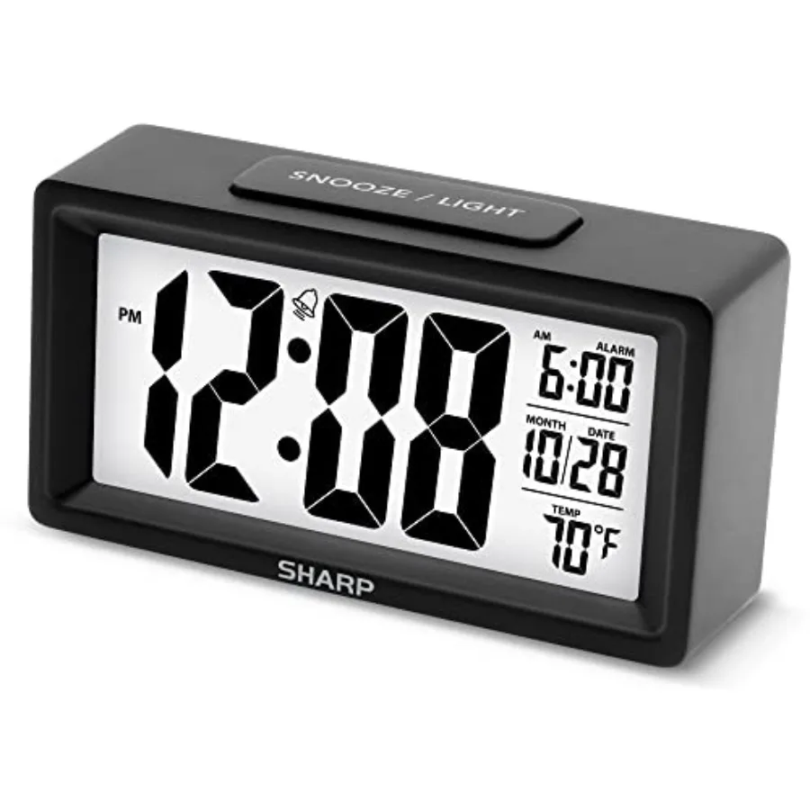 

Alarm Clock with Indoor Temperature Nightlight Calendar Battery Operated Digital Small Clock for Bedrooms or Travel Black