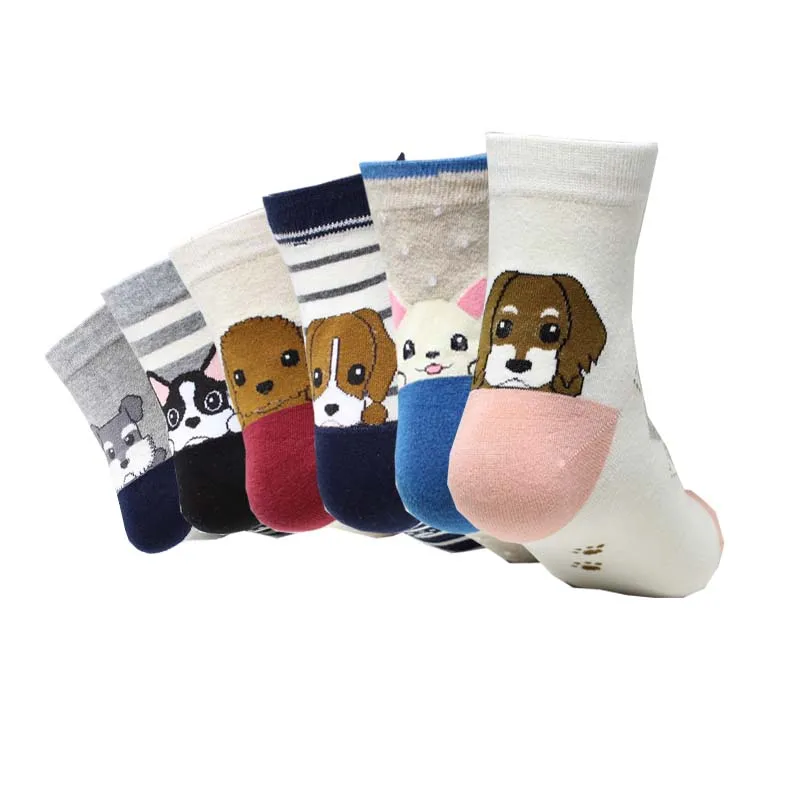 Women Animal Cotton Socks Autumn Winter Colorful Stripe Pug Border Collie Patterned Female Ladies Funny Tube Socks