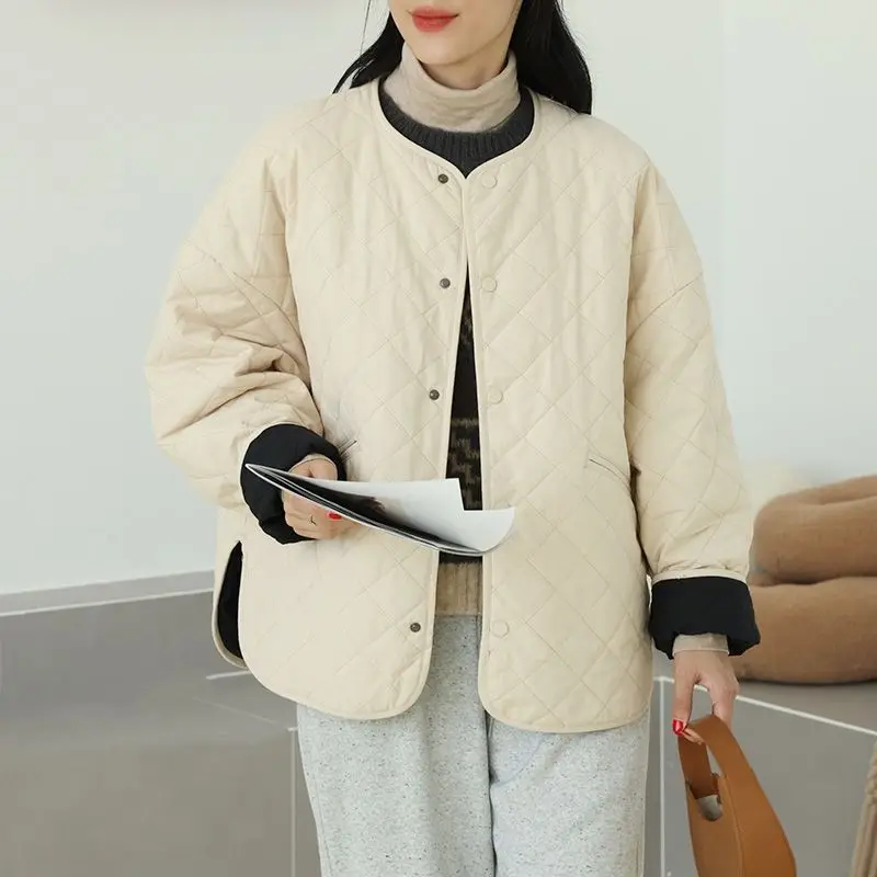 

Korean Fashion Winter Quilted Jacket Woman Cotton Clothes Y2k Thick Coat Loose Vintage Large Size Outerwear Long Sleeve Casual