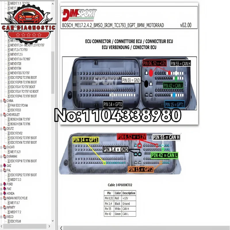 Ecu Pin Outs Software Boot Ecu PinOuts اتصال مجموعة برامج إصلاح الملفات دليل المبتدئين إلى مخطط الأسلاك القابل للتحرير ECU