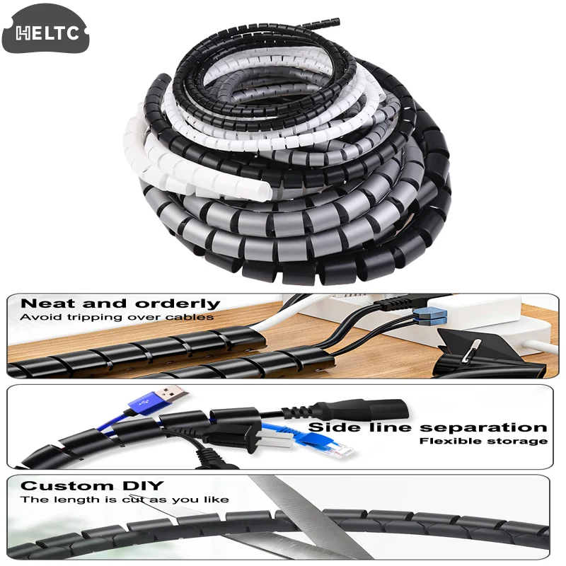 

2M Plastic Cable Organizer Flexible Spiral Cable Wire Protector Computer Cord Protective Tube Clip Organizer Management Tool